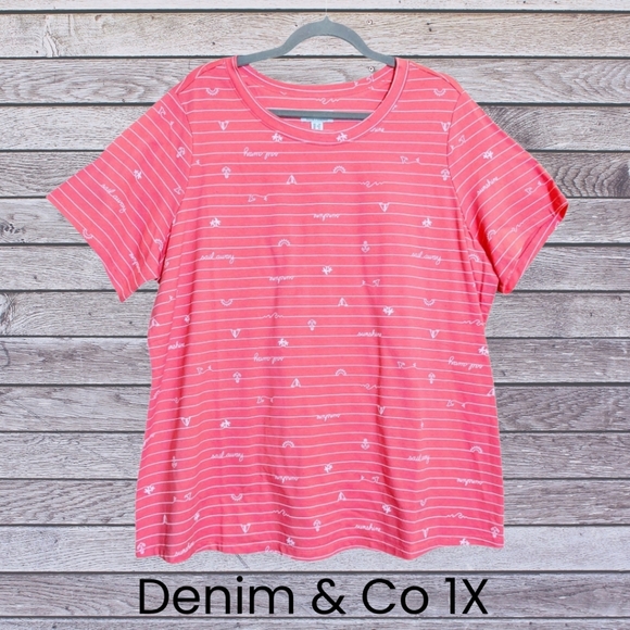Denim&Co Tops - Denim & Co 1X Jersey Knit Nautical Motif Warm Coral NWOT